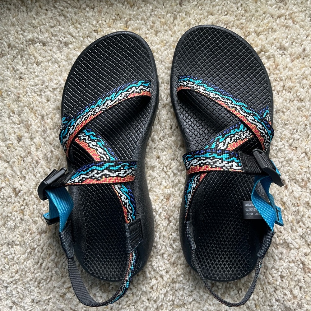 Chaco Black and Blue Sandals with Adjustable Straps